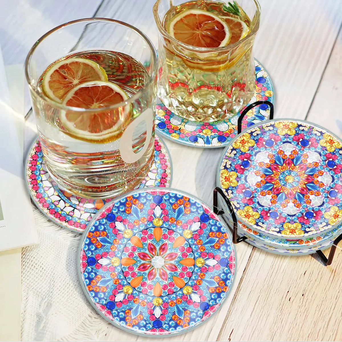 [Upgrade]6pcs/set DIY Diamond Painting Waterproof Case Classic Mandala Coaster Gift Decor Set