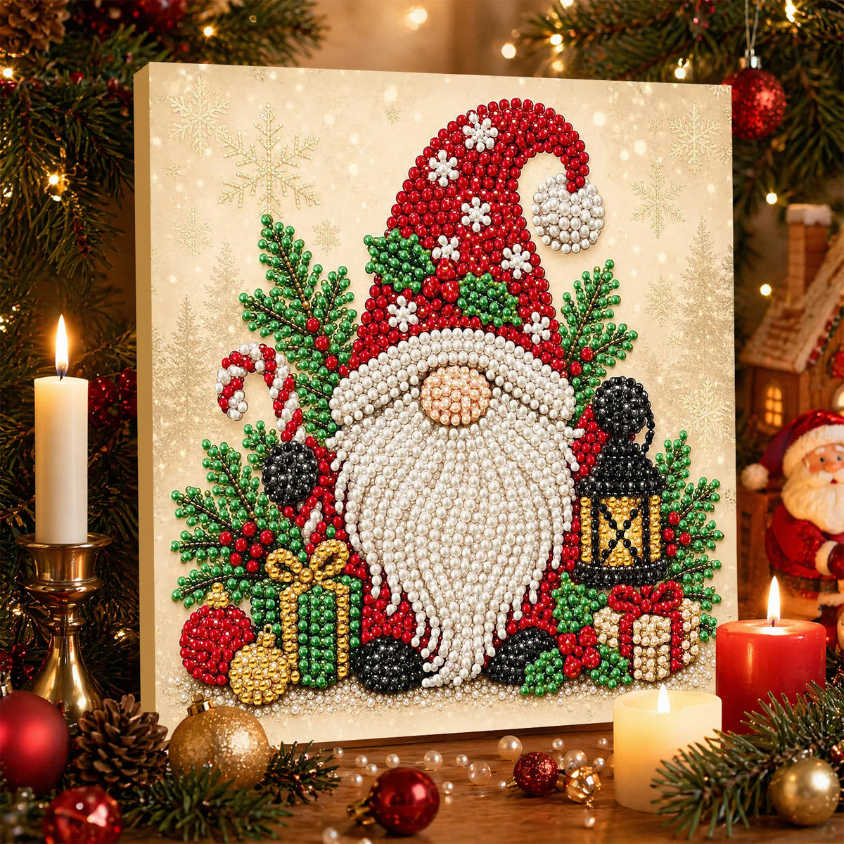 DIY Pearl Painting Christmas Goblin with Frame(20x20cm)