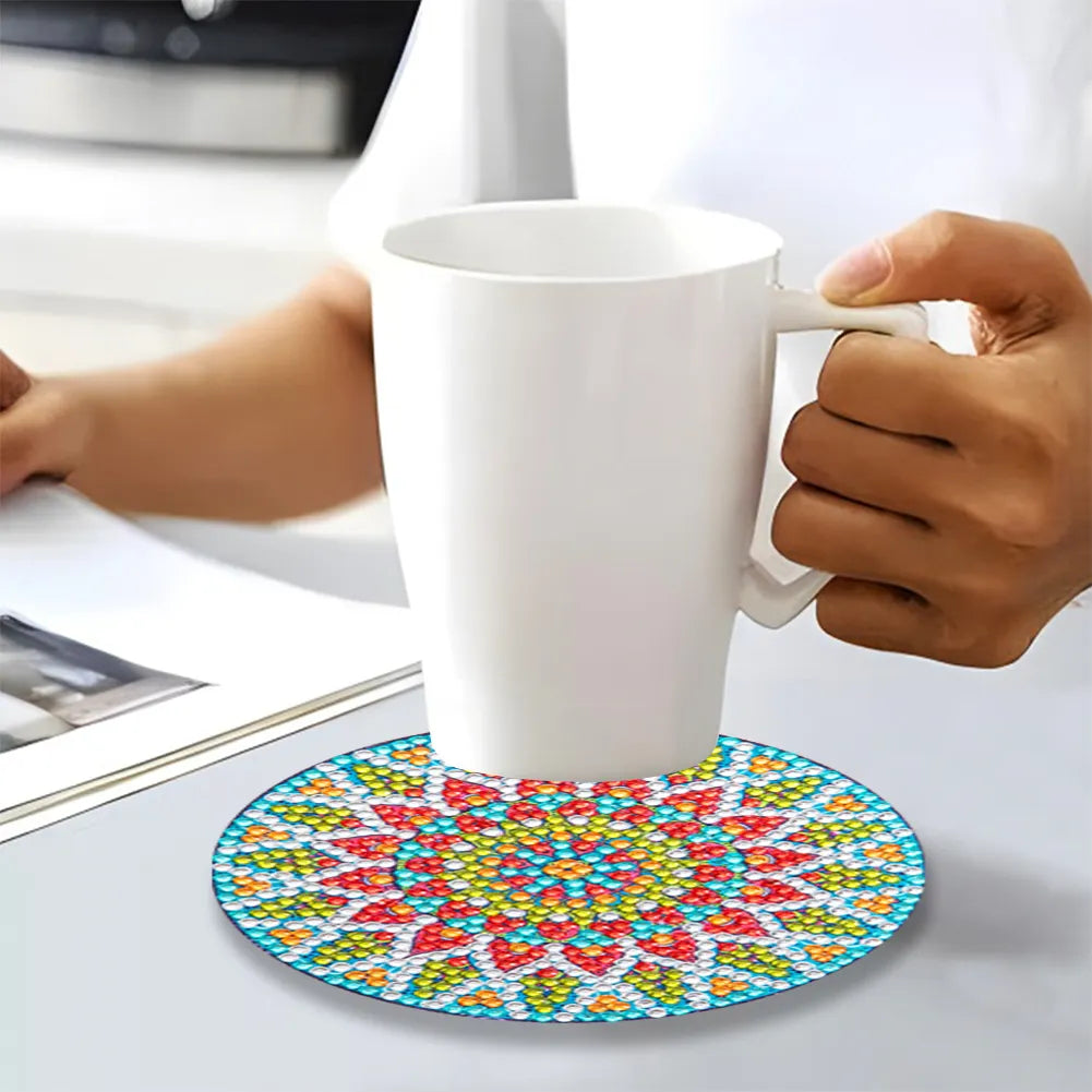 8pcs DIY Anti Slip Mandala Coasters Stackable Creative for Tabletop Protection