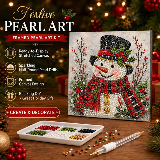 DIY Pearl Painting Christmas Snowman with Frame(20x20cm)