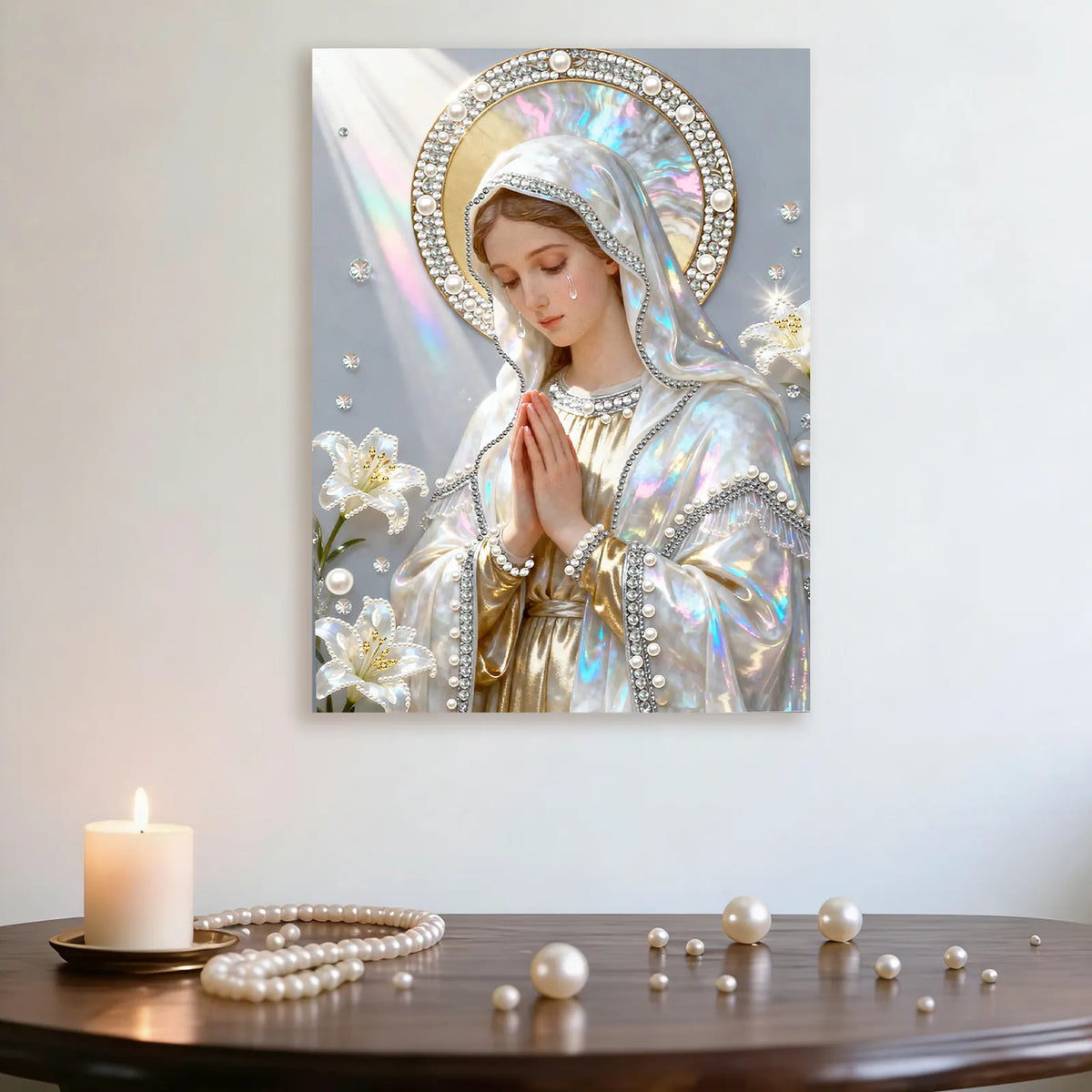(30x40cm)DIY Virgin Mary Framed Handmade Pearl Painting Art Craft Kit Living Home Decor