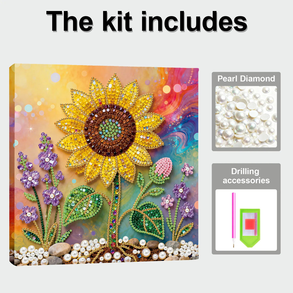 Framed Sunflower - Pearls Painting Kit for Creativity DIY Pearl Dot Crafts for Gift Home Wall Decor 25*25CM