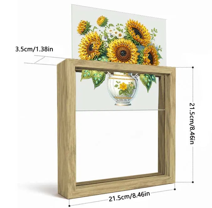Sunflower DIY Special Shape Double sided Print Clear Diamond Art Kit Wooden Framed Diamond Painting Kit(21.5x21.5cm)