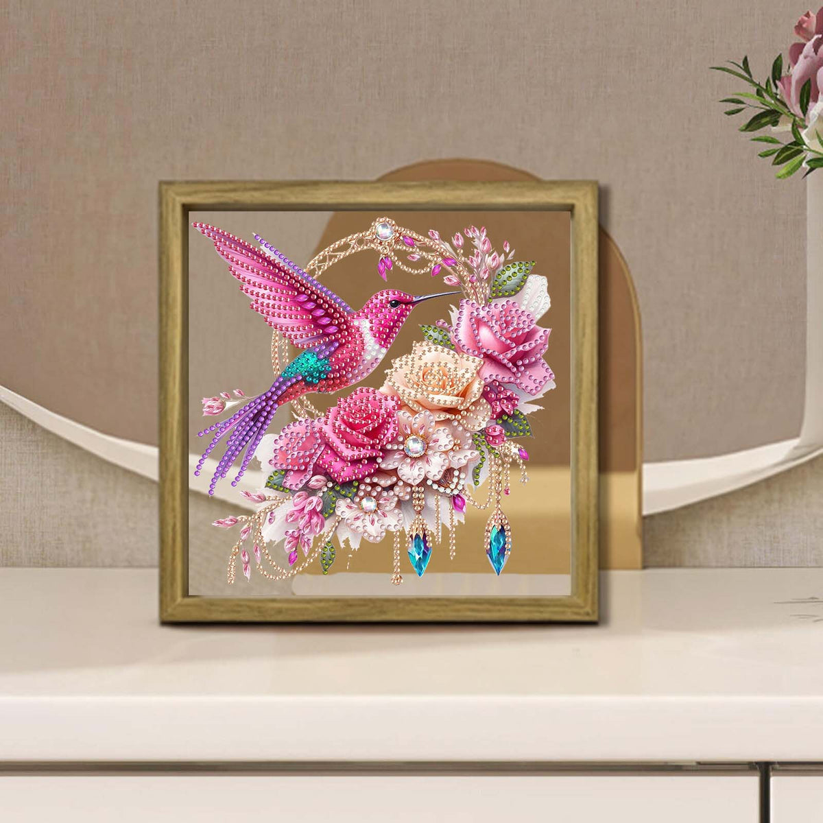 Bird DIY Special Shape Double sided Print Clear Diamond Art Kit Wooden Framed Diamond Painting Kit(22x22cm)