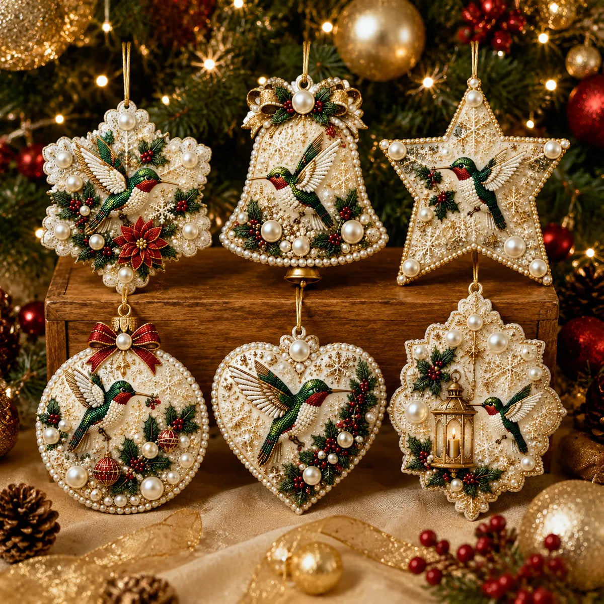 6Pcs Diamond Painting PET Single-sided Hummingbird Christmas Tree Ornament for Decorations