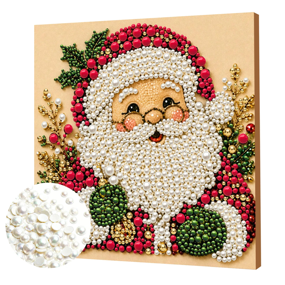 DIY Pearl Painting Santa Claus with Frame(20x20cm)