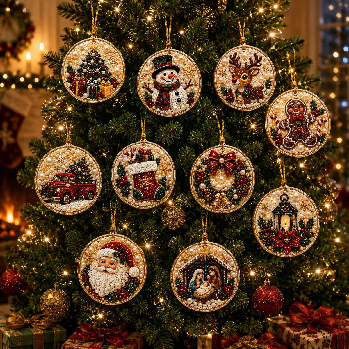 10Pcs Diamond Painting Acrylic Gnome Christmas Tree Ornament for Decorations