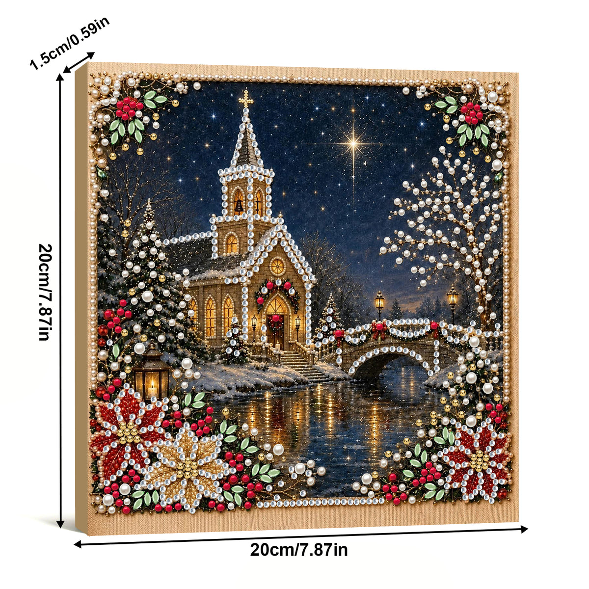 DIY Pearl Painting Christmas Church with Frame(20x20cm)