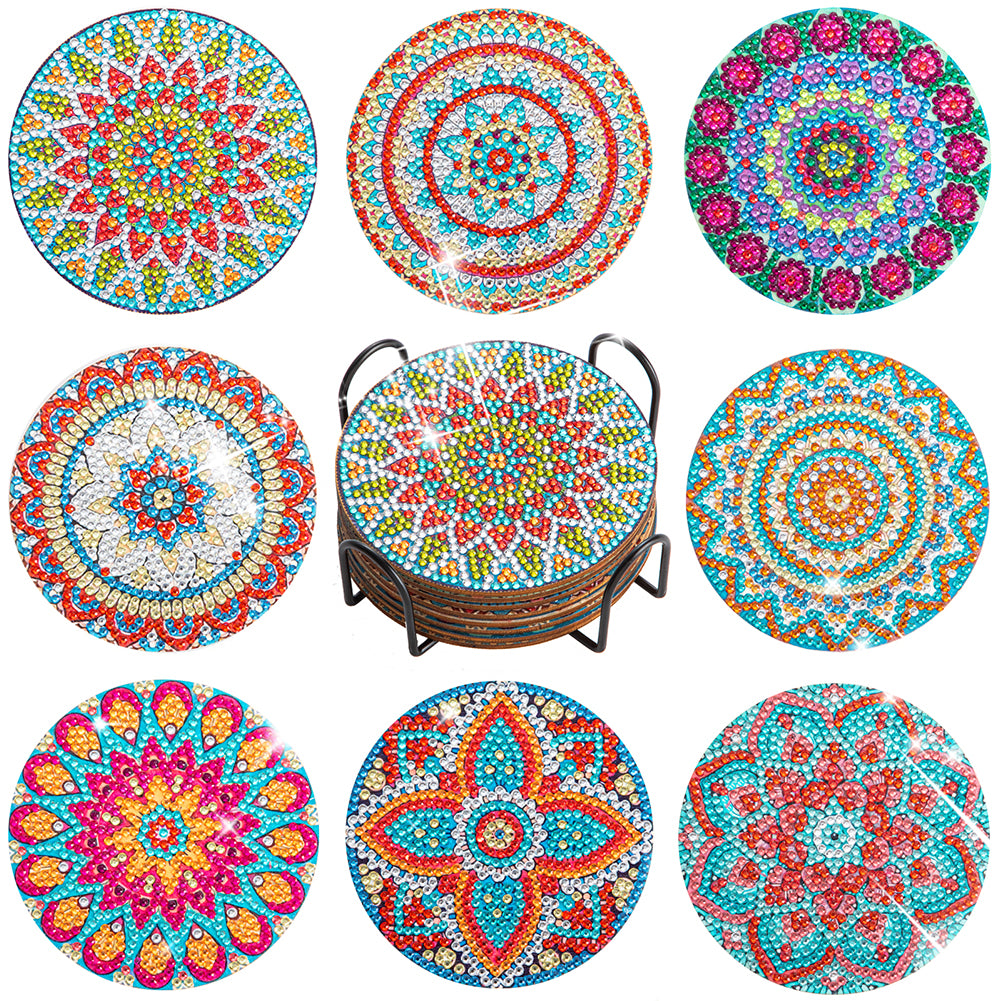8pcs DIY Anti Slip Mandala Coasters Stackable Creative for Tabletop Protection