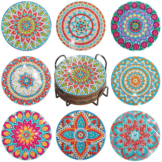 8pcs DIY Anti Slip Mandala Coasters Stackable Creative for Tabletop Protection