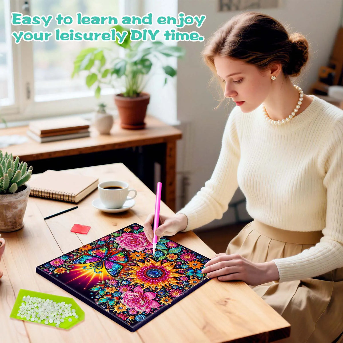 (Pre-Framed)Butterfly Flower-Special Shape Diamond Painting Kit(29x29cm)