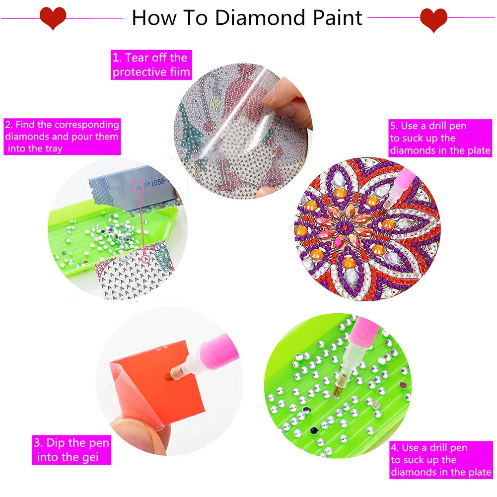 10pcs DIY Coaster Diamond Painting Cup Cushion with Rack Crafts Kits