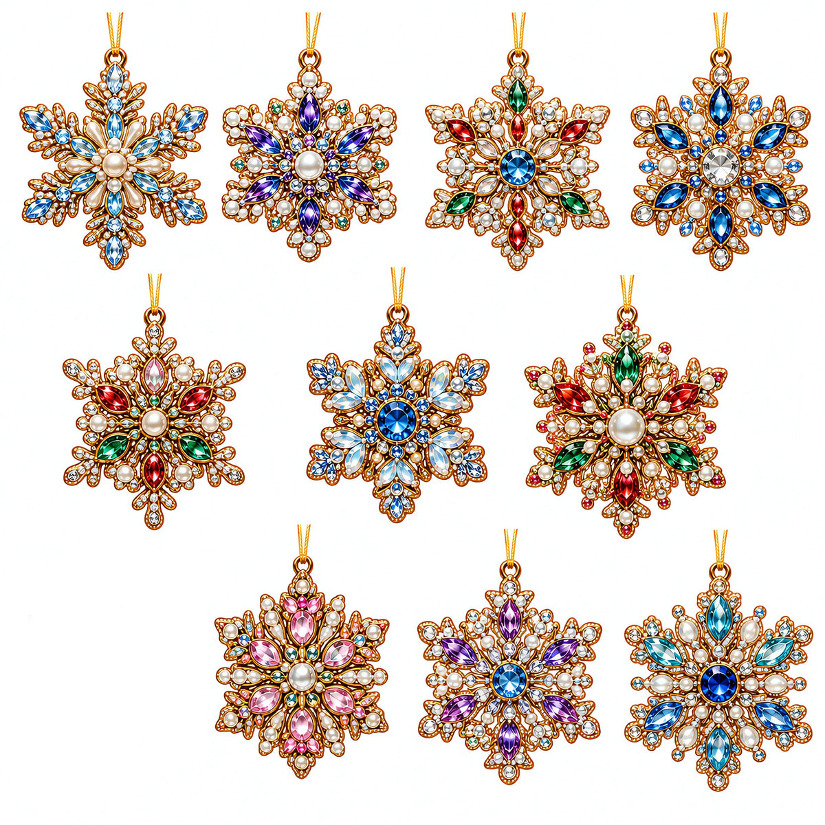 10Pcs Diamond Painting Acrylic Snowflake Christmas Tree Ornament for Decorations