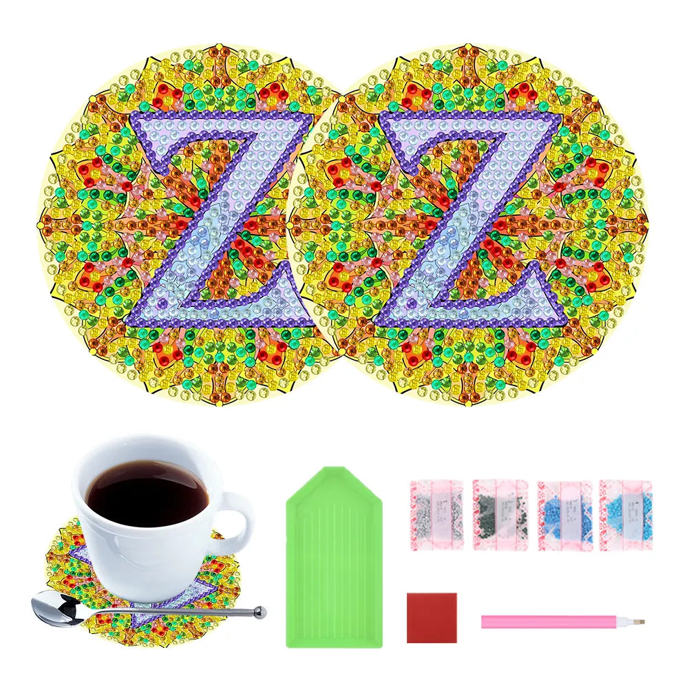 2pcs/set DIY Diamond Painting Special Shape Acrylic Alphabet Coaster Kit