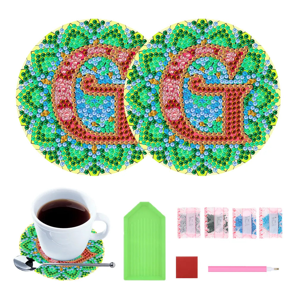 2pcs/set DIY Diamond Painting Special Shape Acrylic Alphabet Coaster Kit