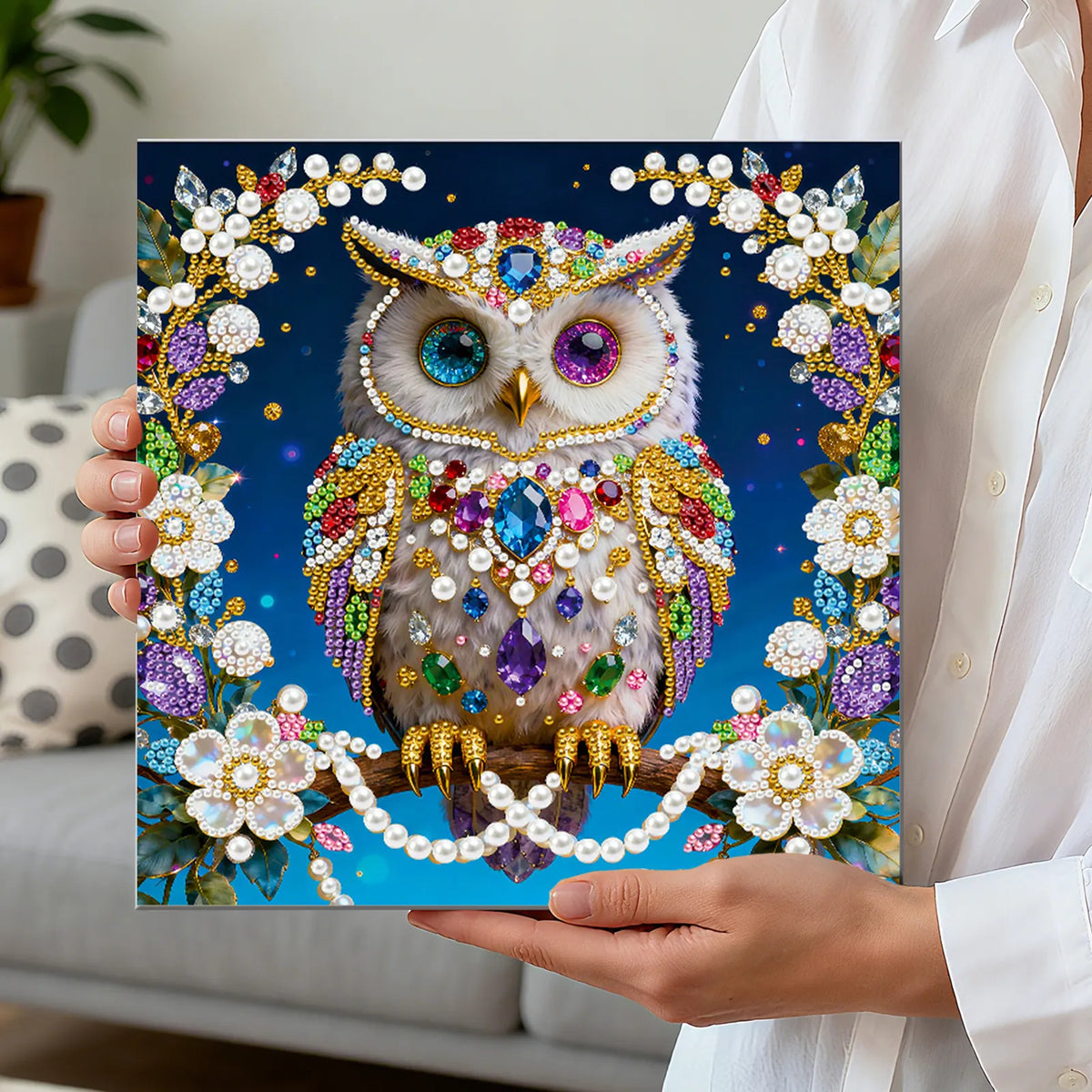 Framed Owl - Pearls Painting Kit for Creativity DIY Pearl Dot Crafts for Gift Home Wall Decor 25*25CM