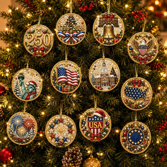 12 Pcs Diamond Painting PET Single-sided Xmas 250th Anniversary Christmas Tree Hanging Ornaments