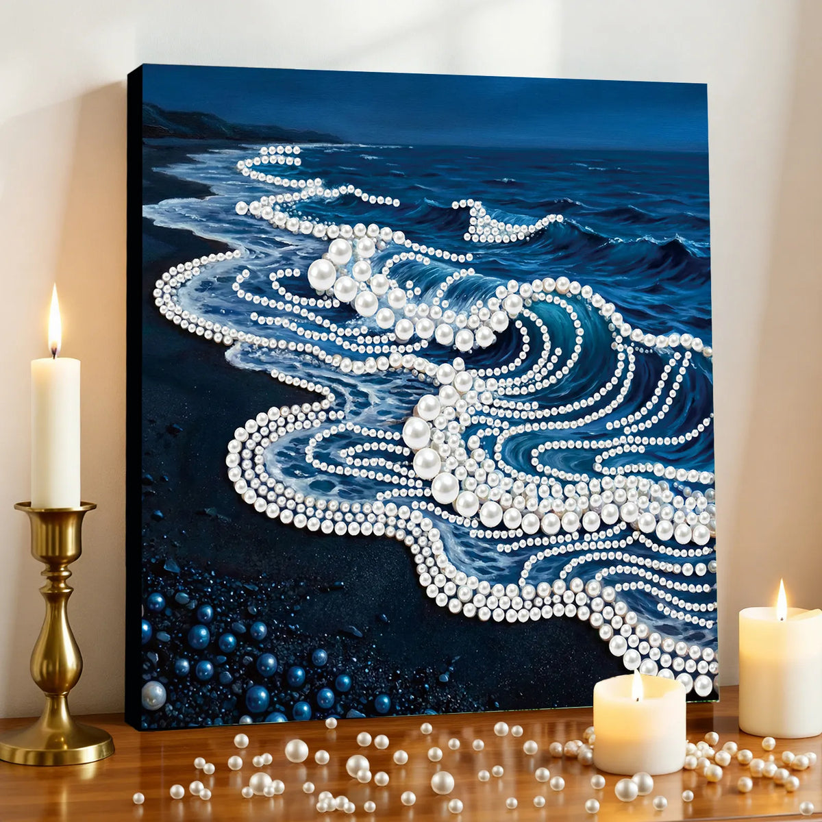 Framed Waves-Pearls Painting Kit DIY Diamond Painting Pearl Dot Crafts 25*25CM