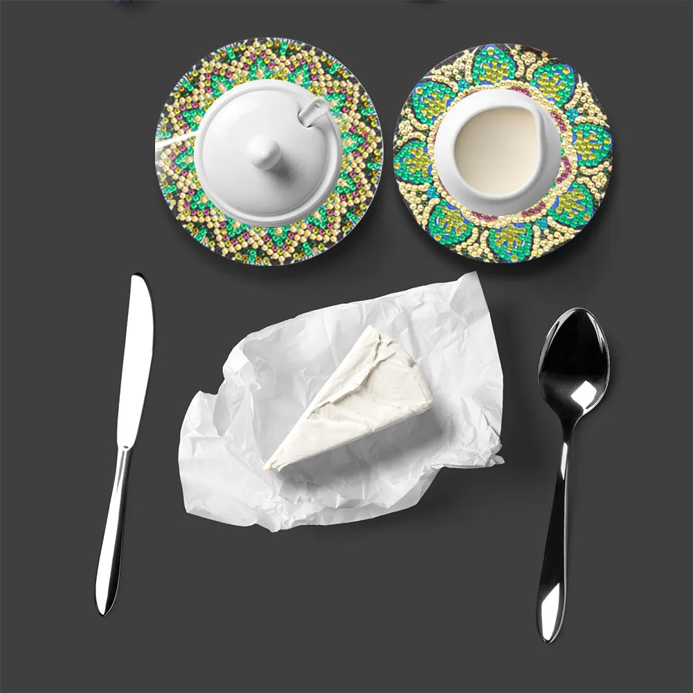 6pcs DIY Anti Slip Green Mandala Coasters Stackable Creative for Tabletop Protection