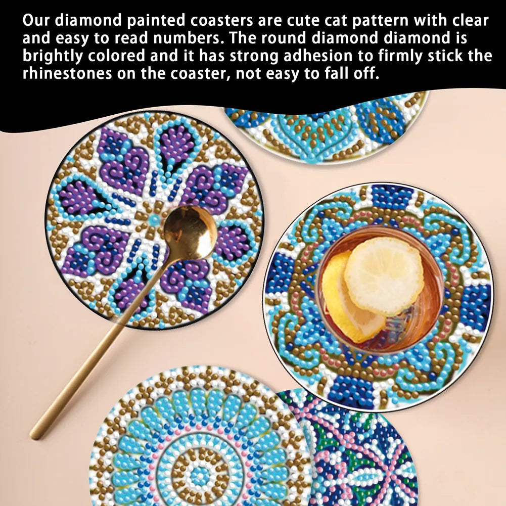 6pcs/set Diamond Crafts Coasters with Holder Wooden Kit(Mandara)