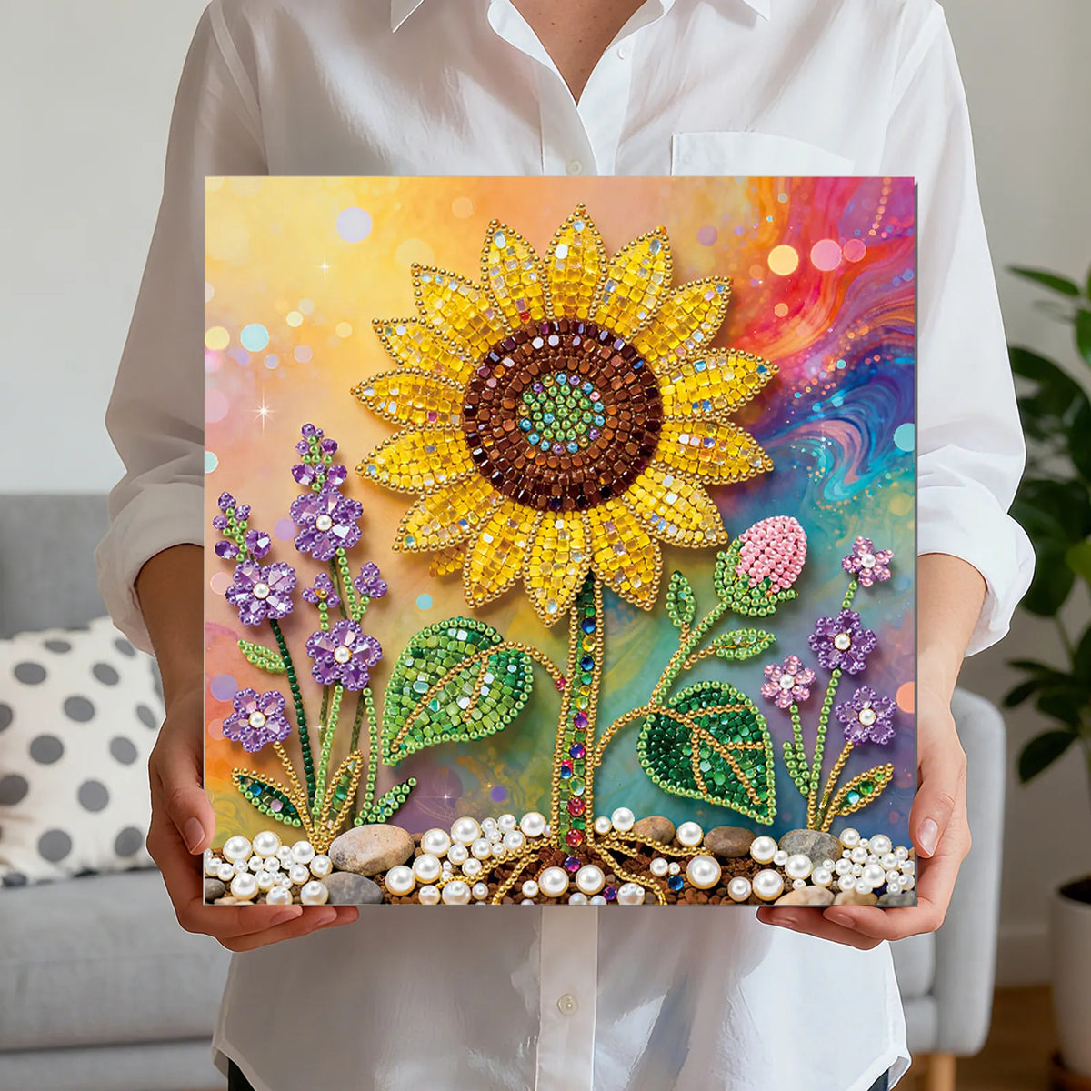 Framed Sunflower - Pearls Painting Kit for Creativity DIY Pearl Dot Crafts for Gift Home Wall Decor 25*25CM