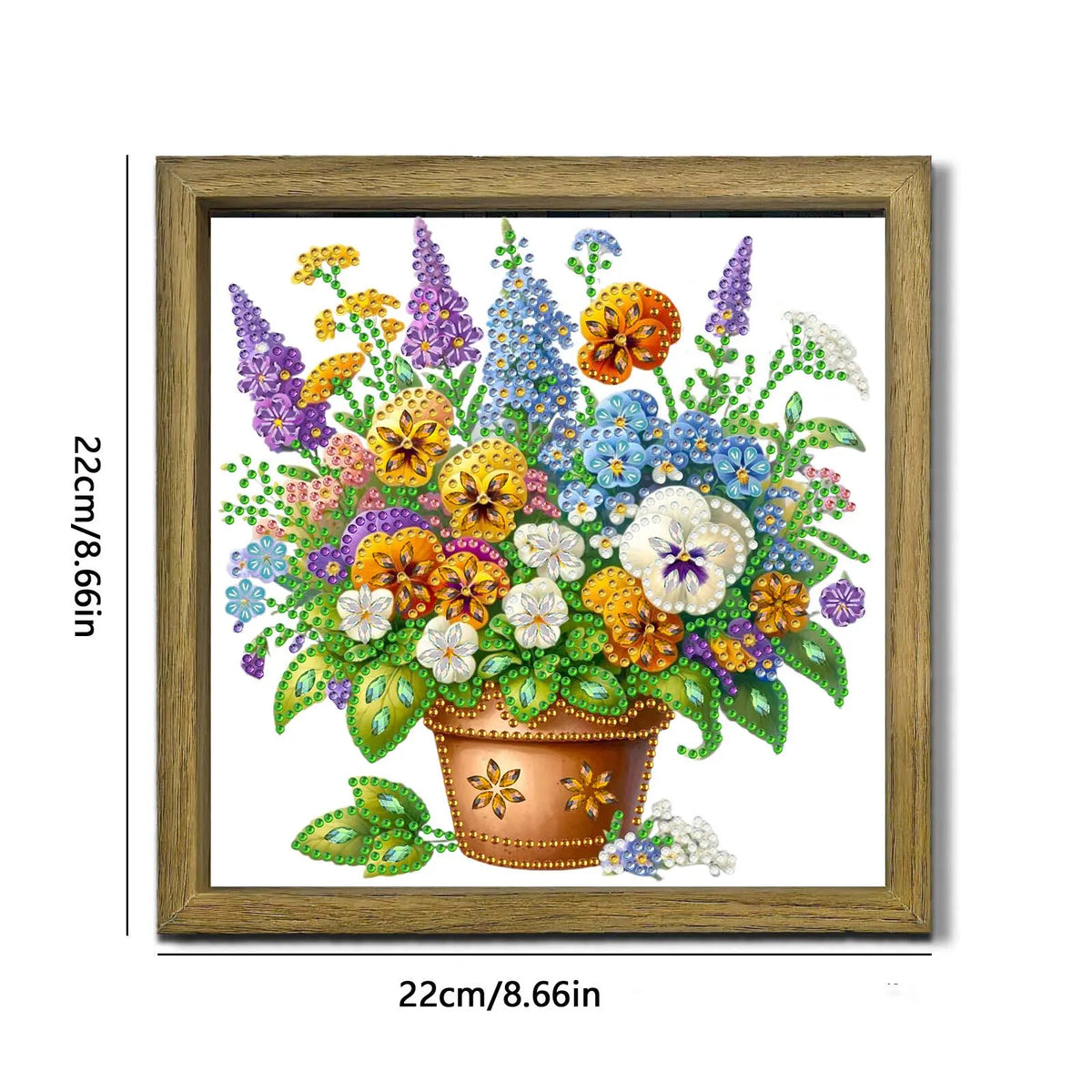 Flower DIY Special Shape Double sided Print Clear Diamond Art Kit Wooden Framed Diamond Painting Kit(22x22cm)