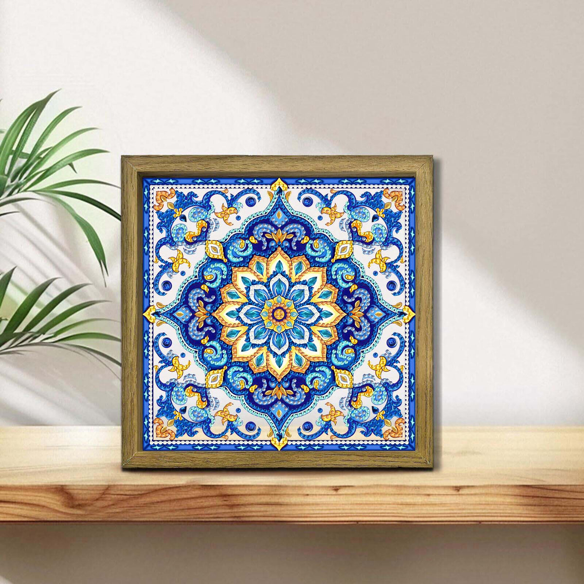 Mandala DIY Special Shape Double sided Print Clear Diamond Art Kit Wooden Framed Diamond Painting Kit(22x22cm)