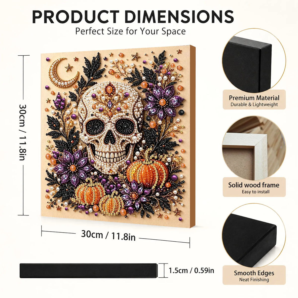 DIY Pearl Painting Halloween Skeletons with Frame(20x20cm)