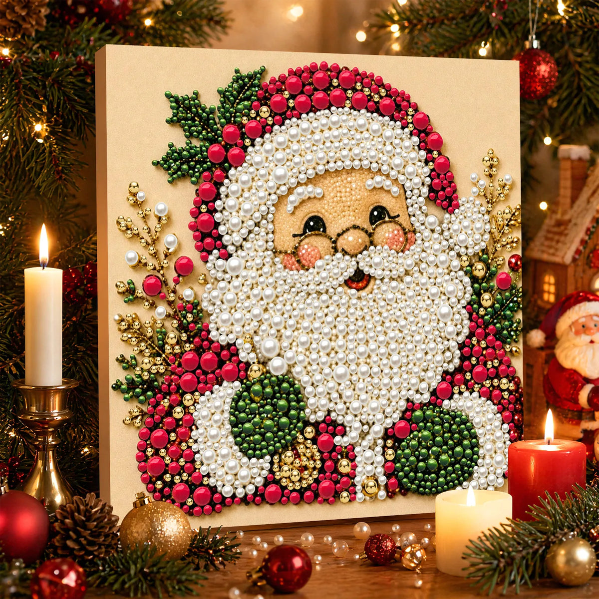 DIY Pearl Painting Santa Claus with Frame(20x20cm)