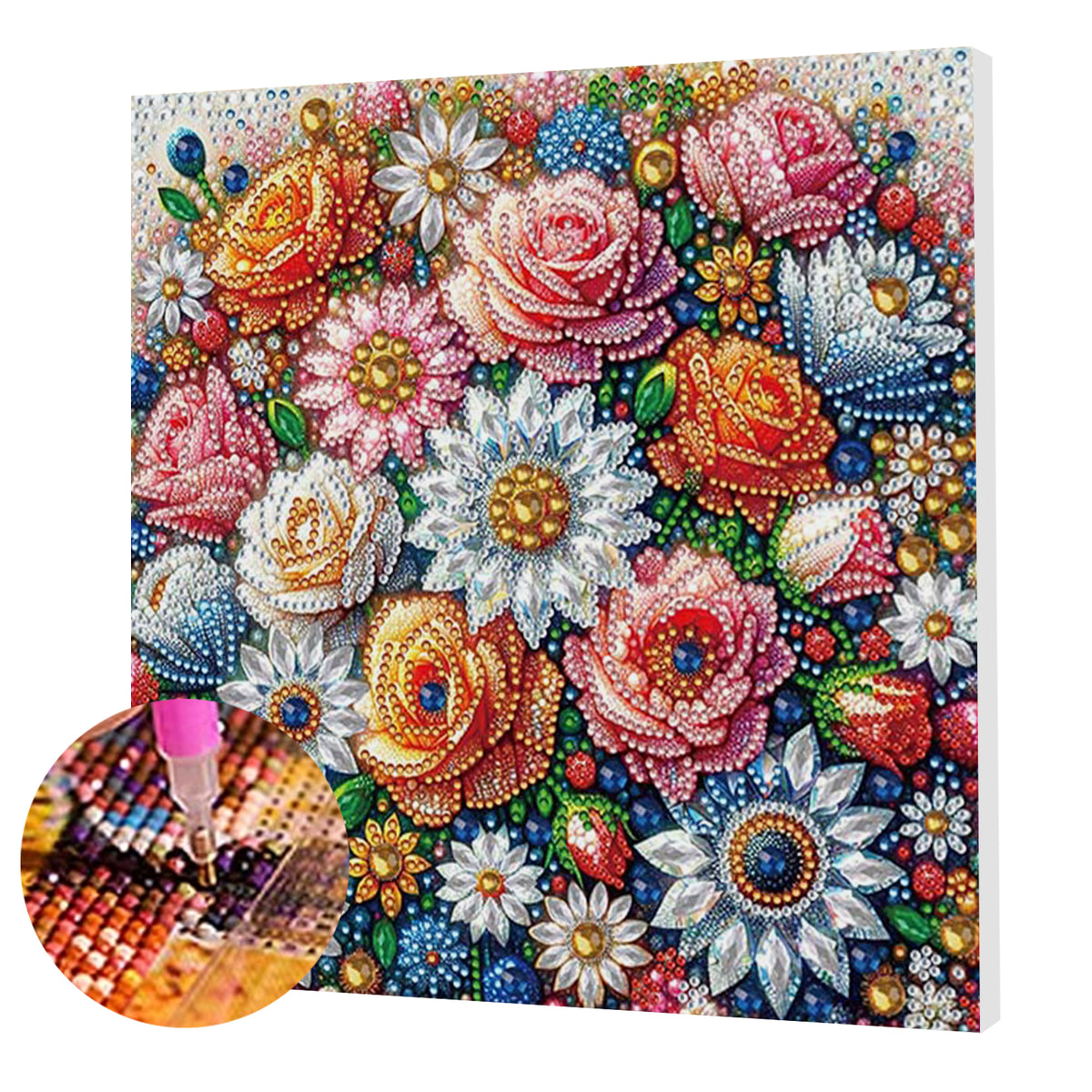 Flower DIY Special Shape Drill Art Craft Pearl Diamond Painting with Frame 25x25cm Diamond Art Pearl Painting Kit for Adults Beginners Home Decor