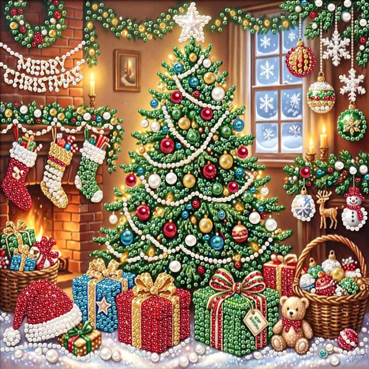 Diamond Painting-DIY Sparkling Special Shaped Pearl Drill Christmas Tree Gifts (30x30cm)