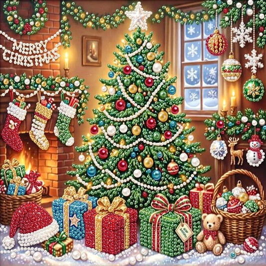 Diamond Painting-DIY Sparkling Special Shaped Pearl Drill Christmas Tree Gifts (30x30cm)