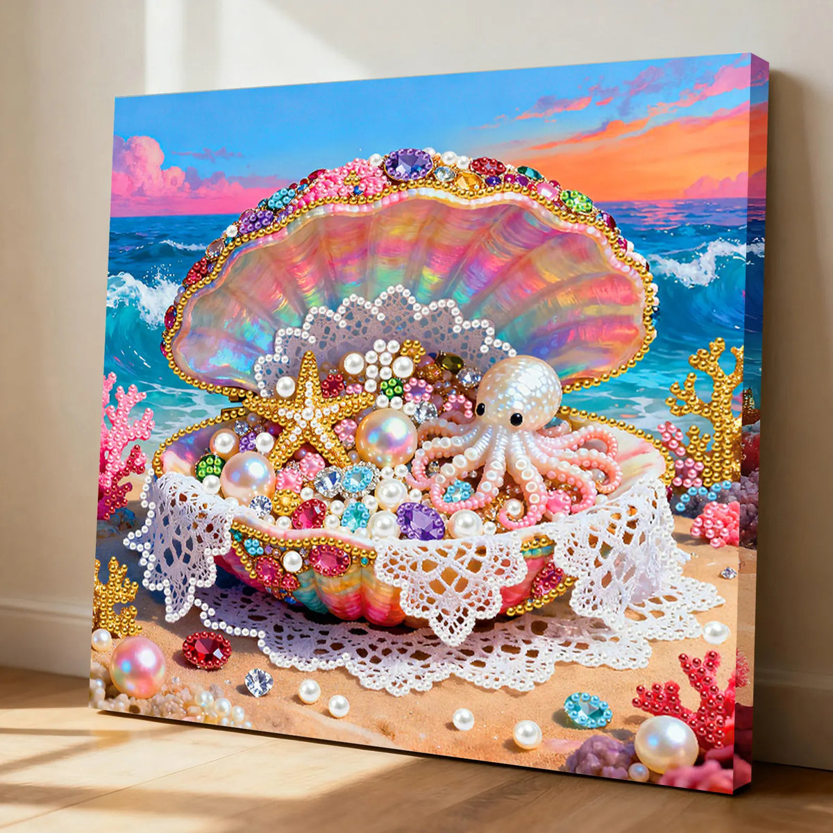 Framed Dreamy Pearl Seashell - Pearls Painting Kit for Creativity DIY Pearl Dot Crafts for Gift Home Wall Decor 25*25CM