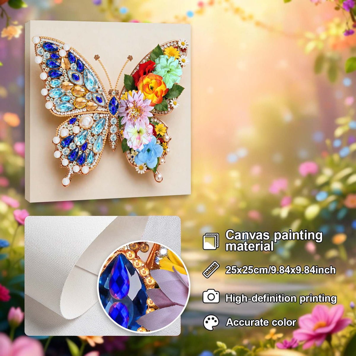 Pre-Framed 3D Rhinestones Butterfly With Artificial Flower Diamond Painting DIY Craft Kit