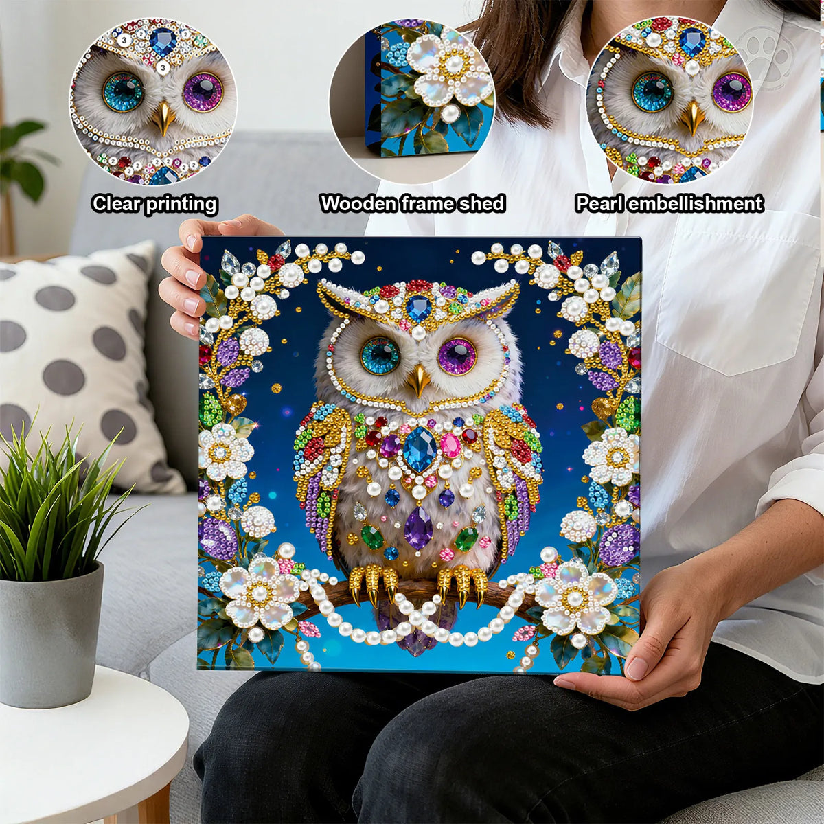 Framed Owl - Pearls Painting Kit for Creativity DIY Pearl Dot Crafts for Gift Home Wall Decor 25*25CM