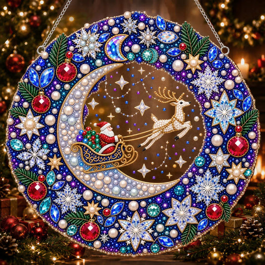 Diamond Painting Acrylic Christmas Sky Wreath Pendant For Home Wall, Door & Window Decoration