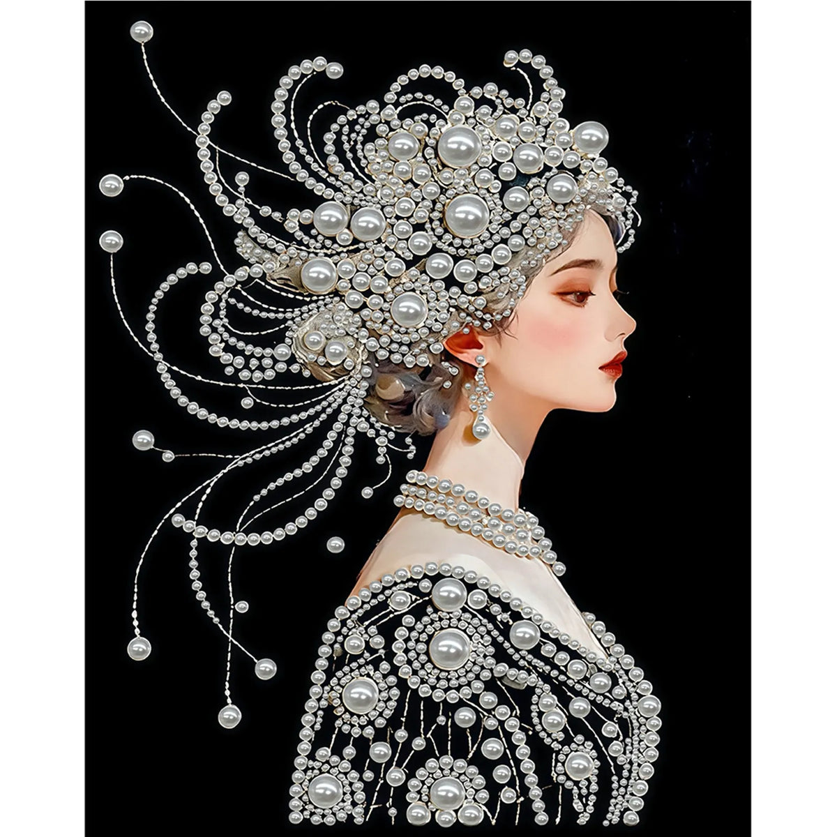 Upgrade Pearl Elegant Lady DIY Premium 5D Diamond Painting Kit Black & White Pearls painting Sparkling Special Shaped Diamond painting