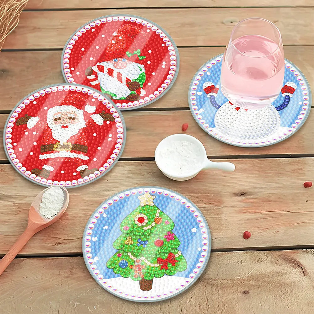 [Upgrade]6pcs/set DIY Diamond Painting Waterproof Case Classic Xmas Coaster Gift Decor Set