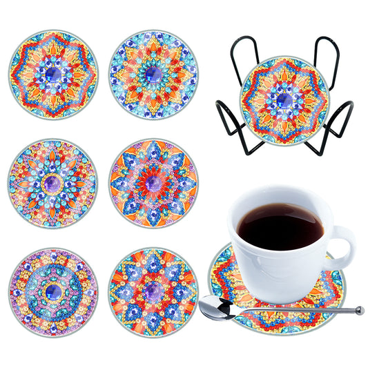 [Upgrade]6pcs/set DIY Diamond Painting Waterproof Case Classic Mandala Coaster Gift Decor Set