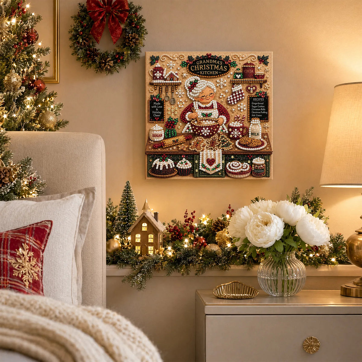DIY Pearl Painting  Xmas Kitchen with Frame(20x20cm)