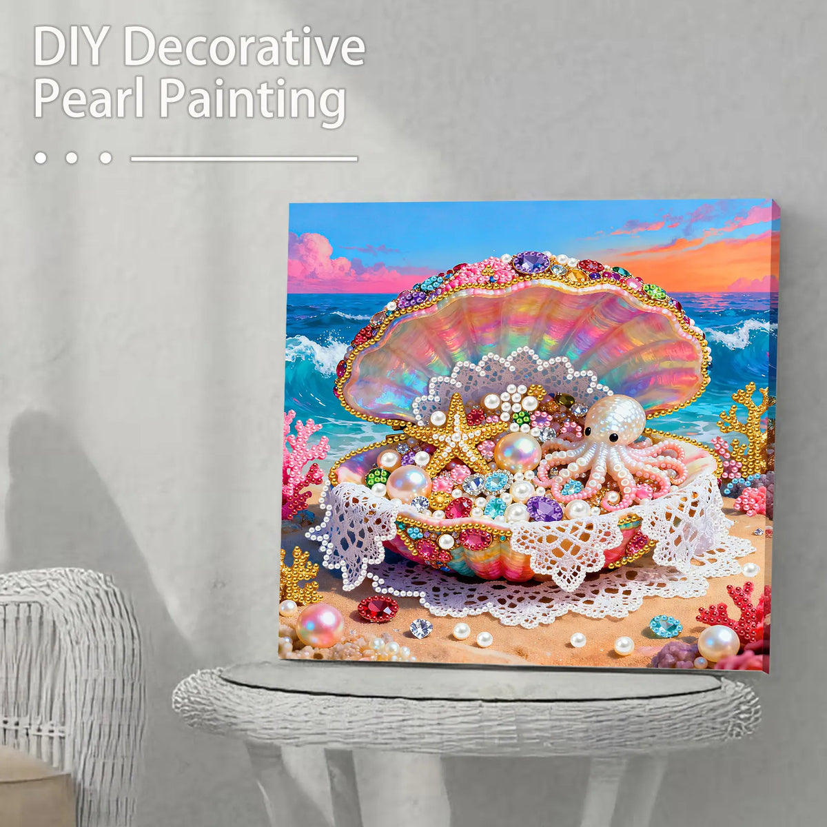 Framed Dreamy Pearl Seashell - Pearls Painting Kit for Creativity DIY Pearl Dot Crafts for Gift Home Wall Decor 25*25CM