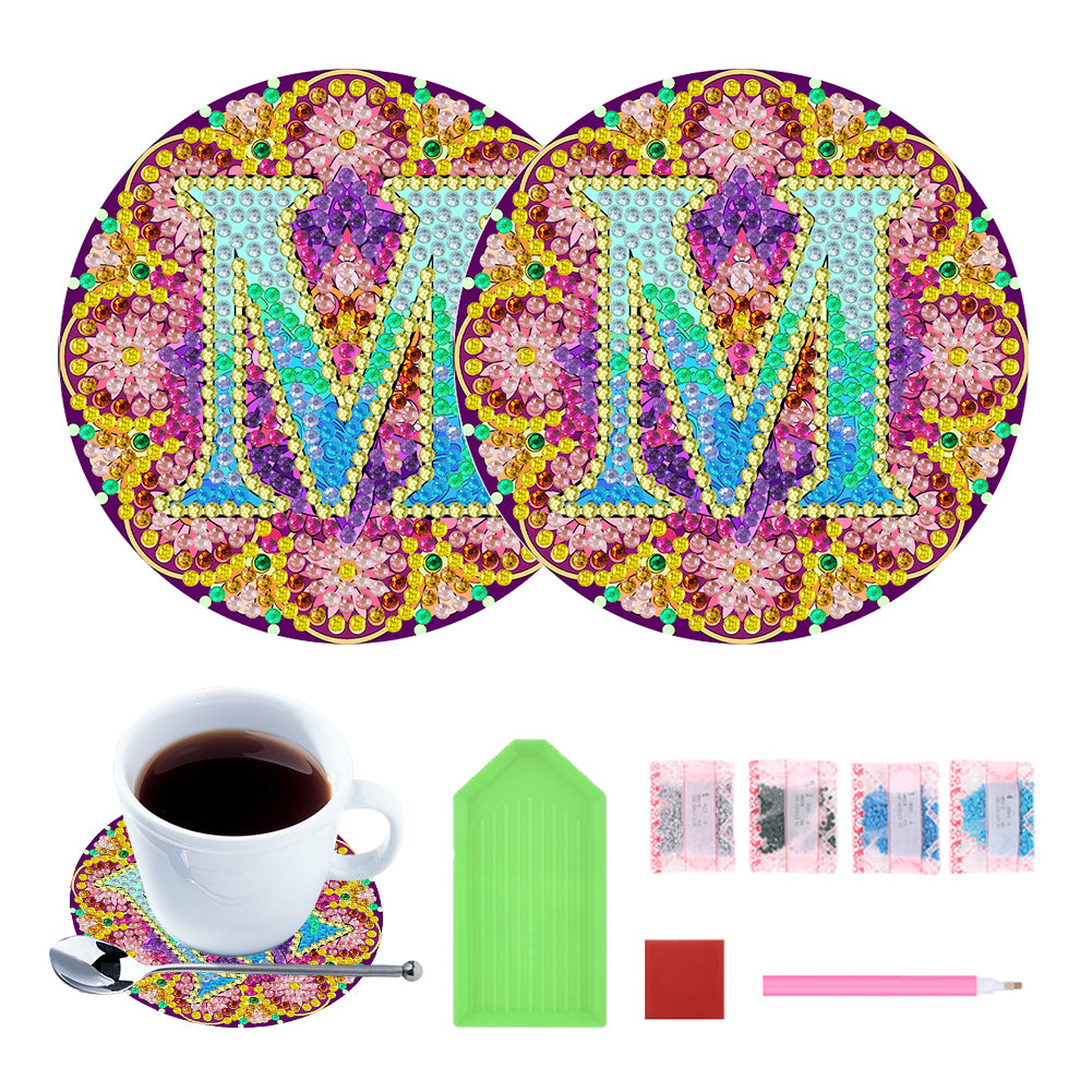 2pcs/set DIY Diamond Painting Special Shape Acrylic Alphabet Coaster Kit