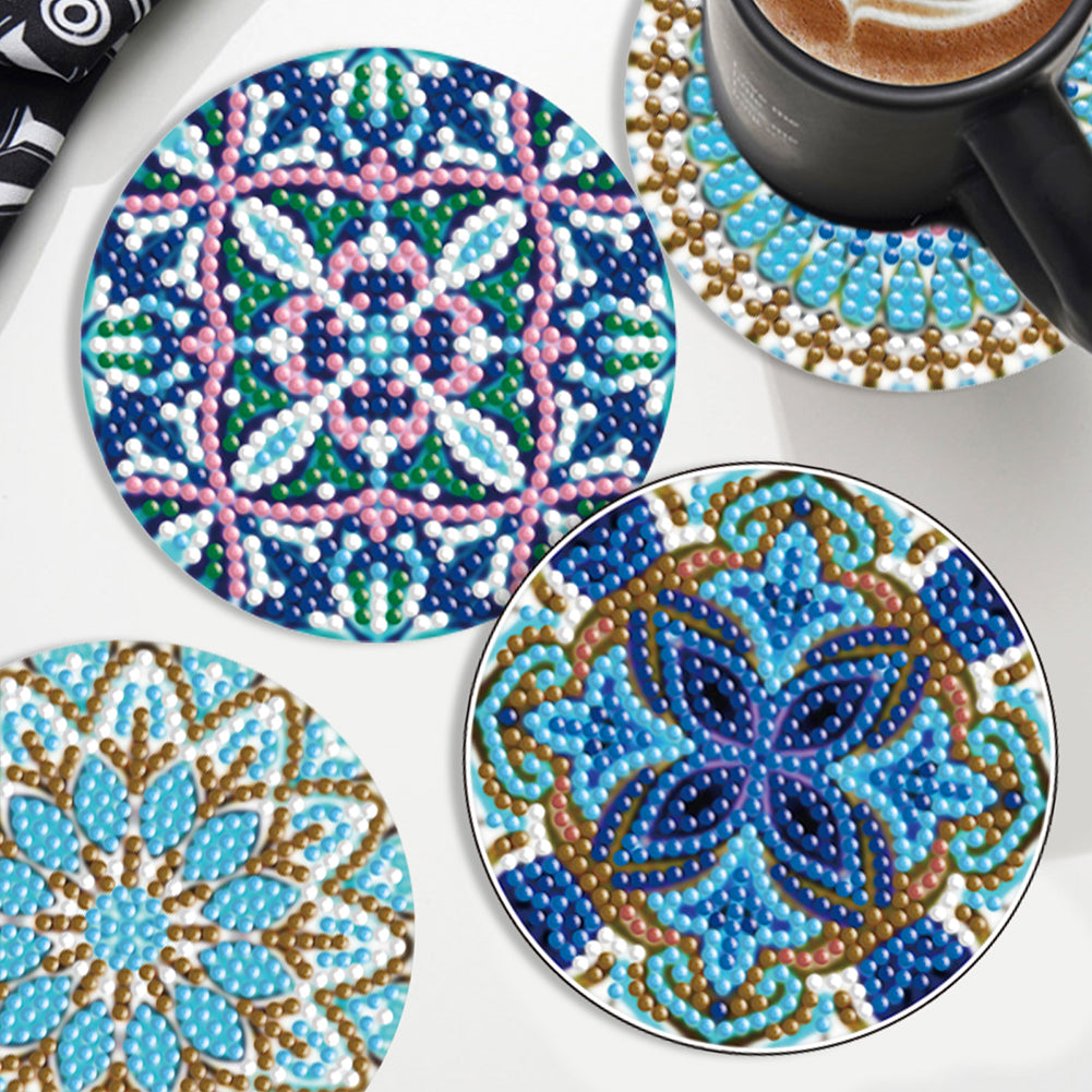 6pcs/set Diamond Crafts Coasters with Holder Wooden Kit(Mandara)