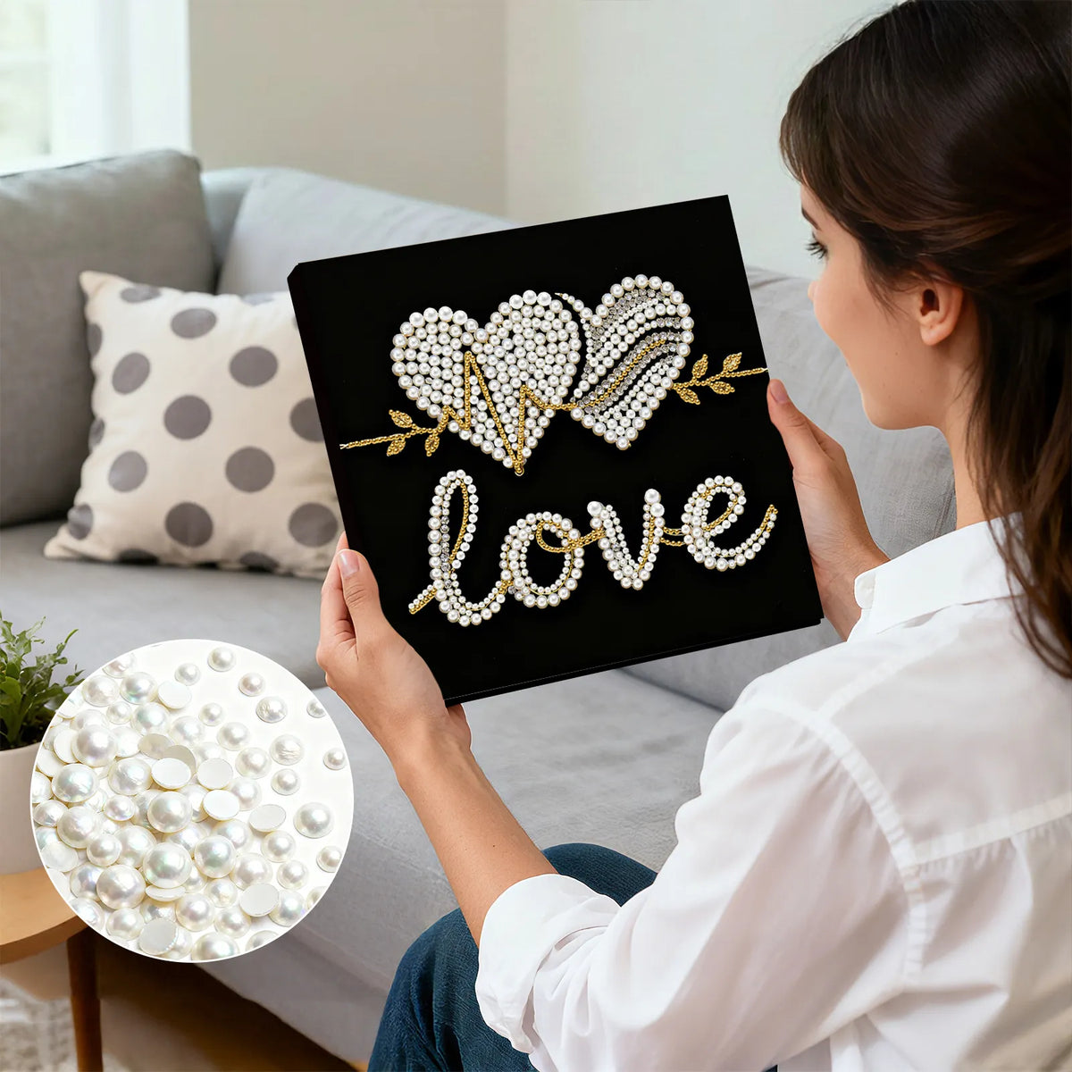 Framed Love - Pearls Painting Kit for Creativity DIY Pearl Dot Crafts for Gift Home Wall Decor 25*25CM