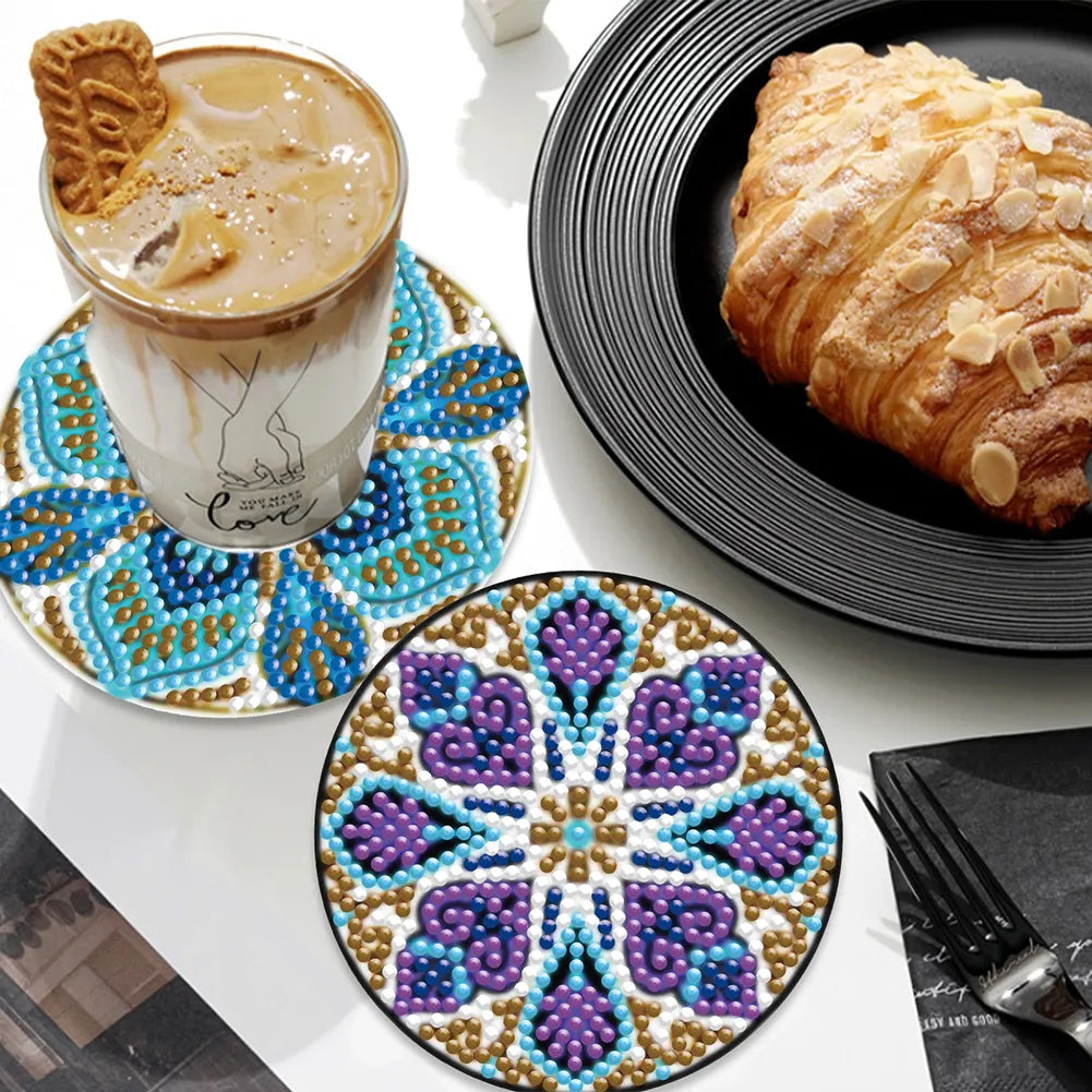 6pcs/set Diamond Crafts Coasters with Holder Wooden Kit(Mandara)