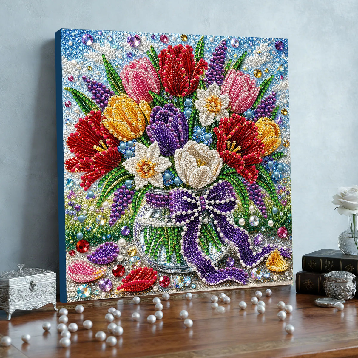 DIY Pearl Painting Tulips with Frame(20x20cm)
