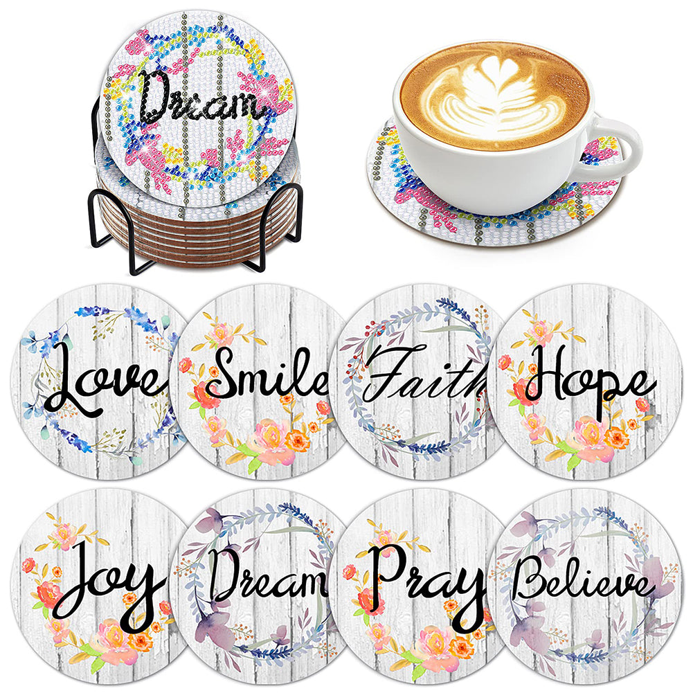 8pcs/set DIY Diamond Painting Coasters Kits Acrylic Full Drill Coaster(English Letters2)
