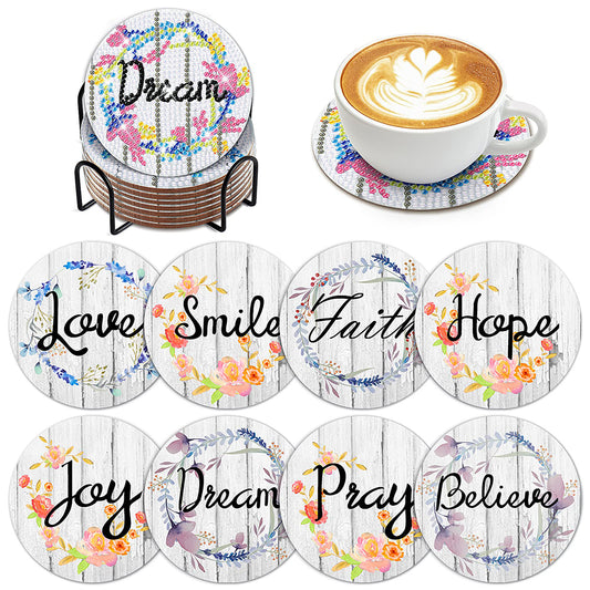 8pcs/set DIY Diamond Painting Coasters Kits Acrylic Full Drill Coaster(English Letters2)