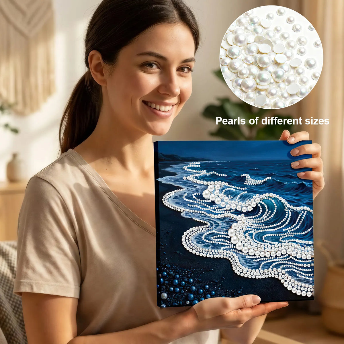 Framed Waves-Pearls Painting Kit DIY Diamond Painting Pearl Dot Crafts 25*25CM