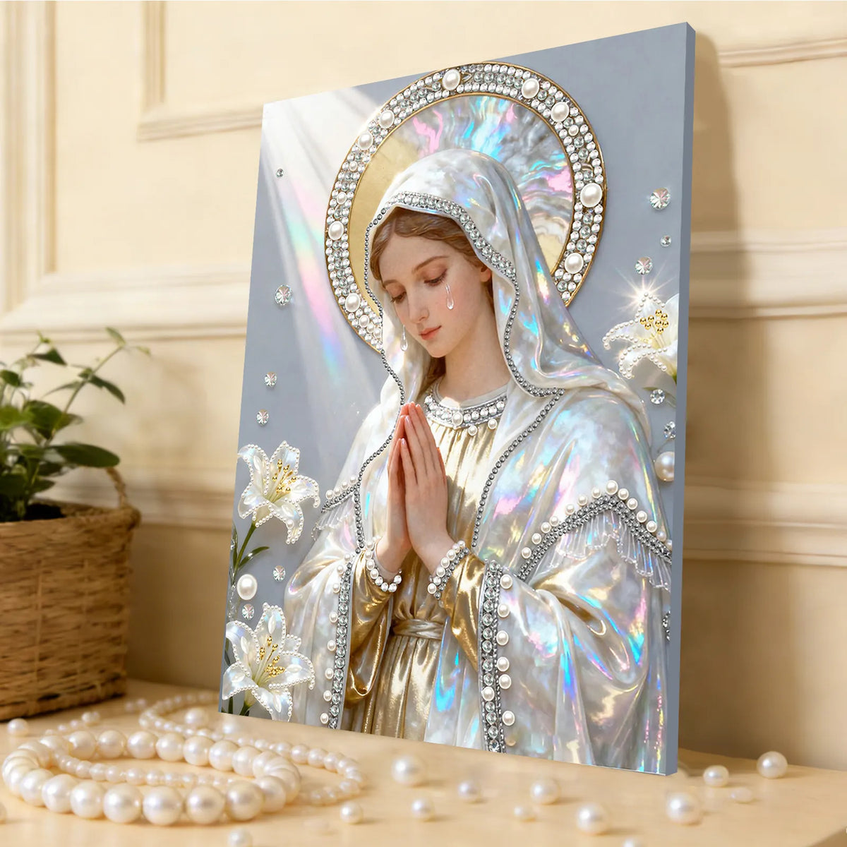 (30x40cm)DIY Virgin Mary Framed Handmade Pearl Painting Art Craft Kit Living Home Decor